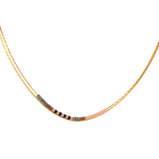 Gold Two Row Chain with Pink Beads Necklace