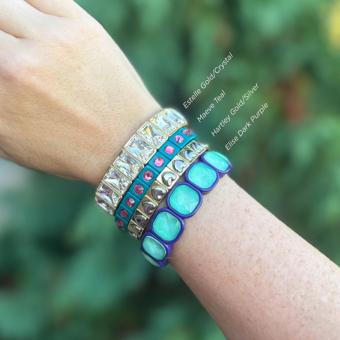Enamel Stretch Bracelet- Estelle Gold Crystal