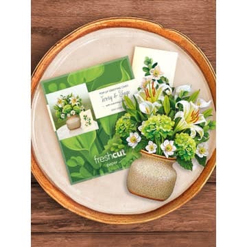 Fresh Cut Paper Mini Pop Up Bouquet-Ivory and Sage