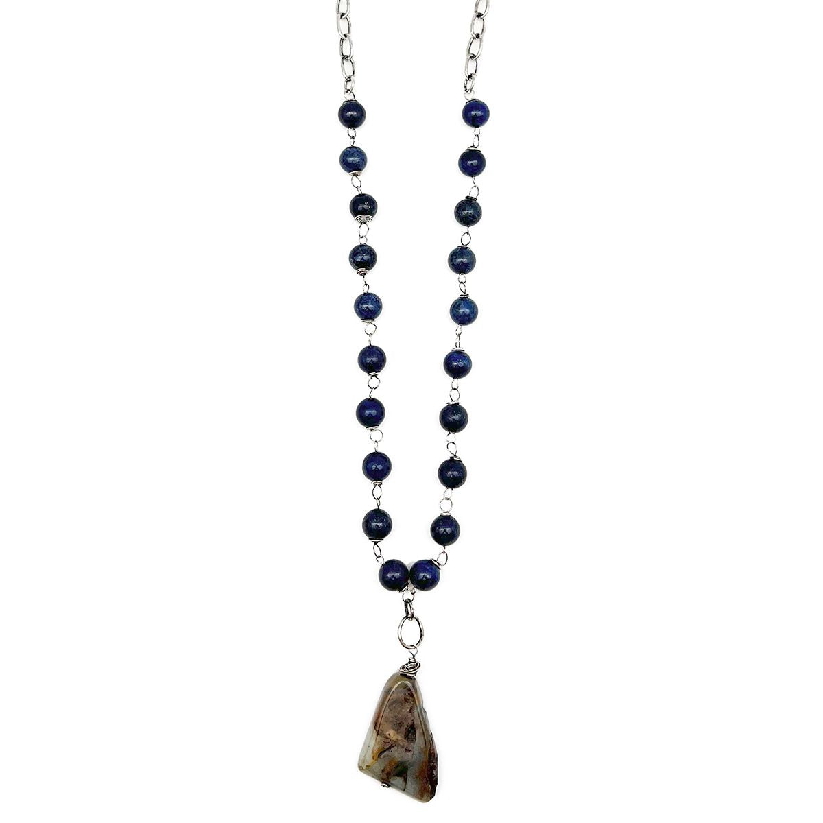 Banjara Beaded Link Necklace- Lapis and Peruvian Opal