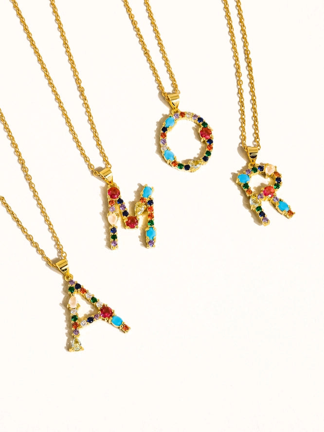Salomé 18K Gold Colorful Cz Initial Necklace