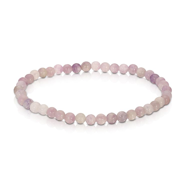 A bracelet made of round lilac jade stones, displayed against a white background.