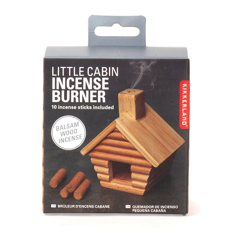Little cabin incense burner packaging with Kikkerland branding on a white background