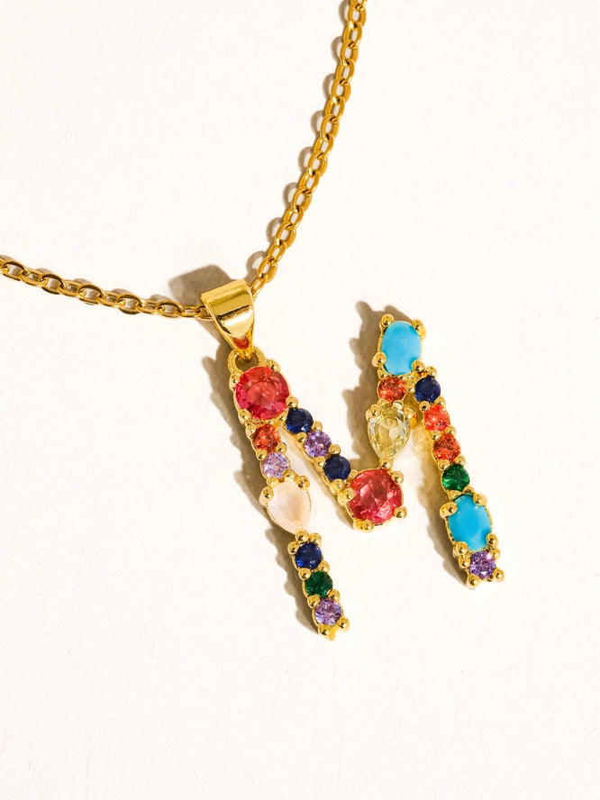 Salomé 18K Gold Colorful Cz Initial Necklace