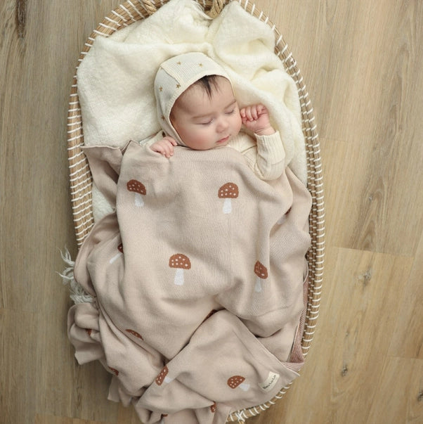 100% Luxury Cotton Swaddle Receiving Baby Blanket - Mushroom