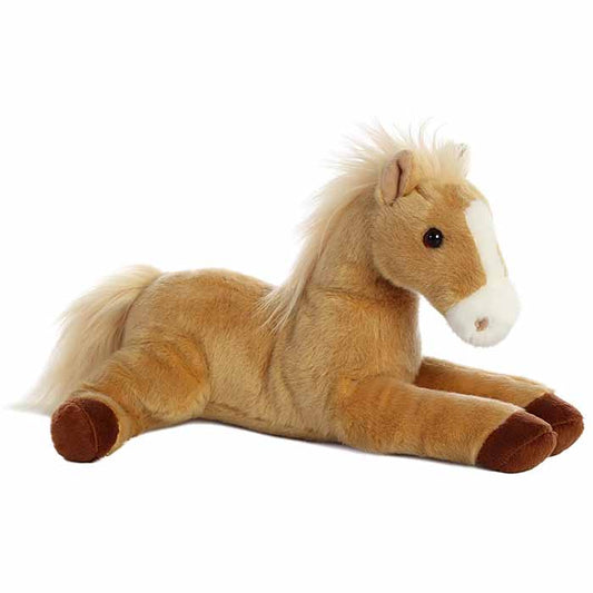 tan Plush toy horse on a white background