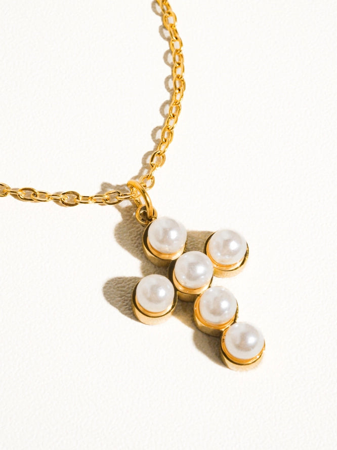 Faith Dainty Pearl Cross Necklace