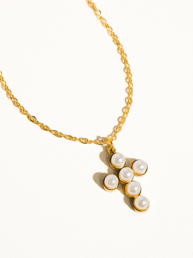 Faith Dainty Pearl Cross Necklace