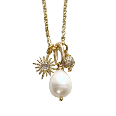 Pearl and Sun Micro Pave Necklace