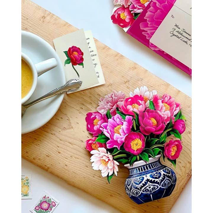 Fresh Cut Paper Mini Pop Up Bouquet-Peony Paradise