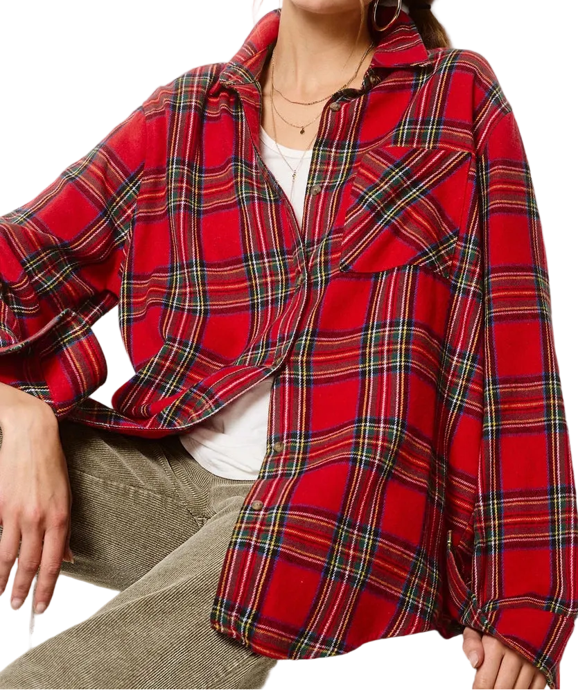 Plaid Loose-Fit Button Down