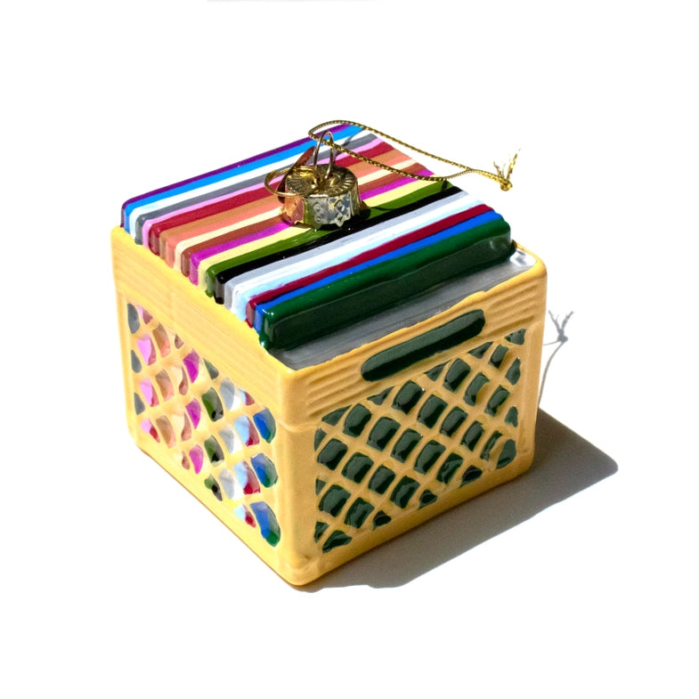 Record Crate Glass Ornament