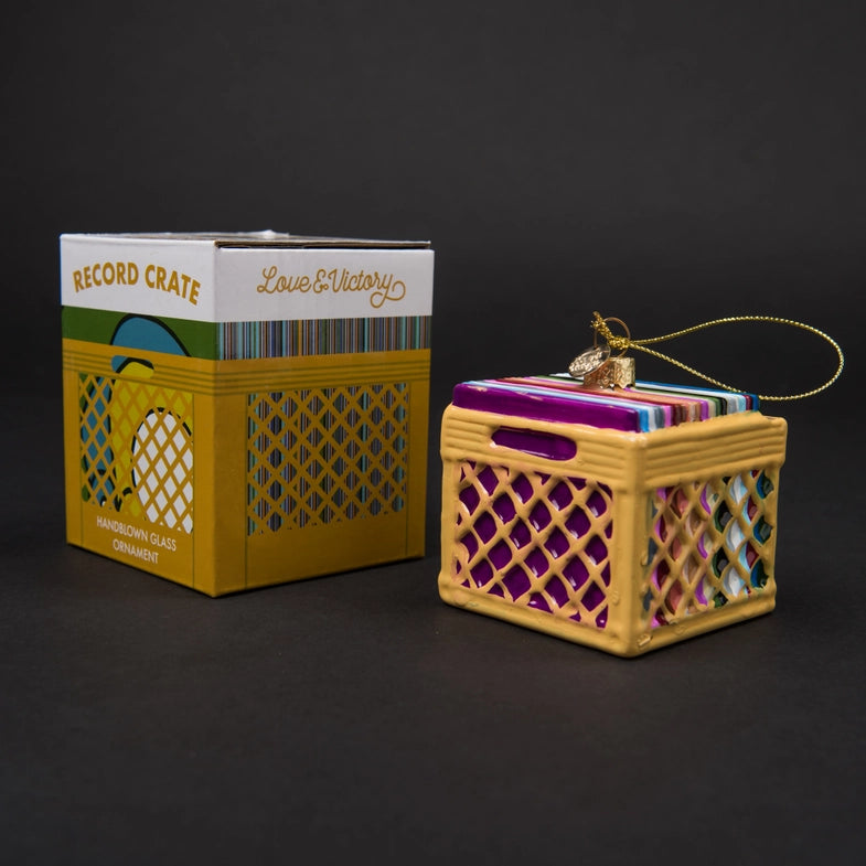 Record Crate Glass Ornament