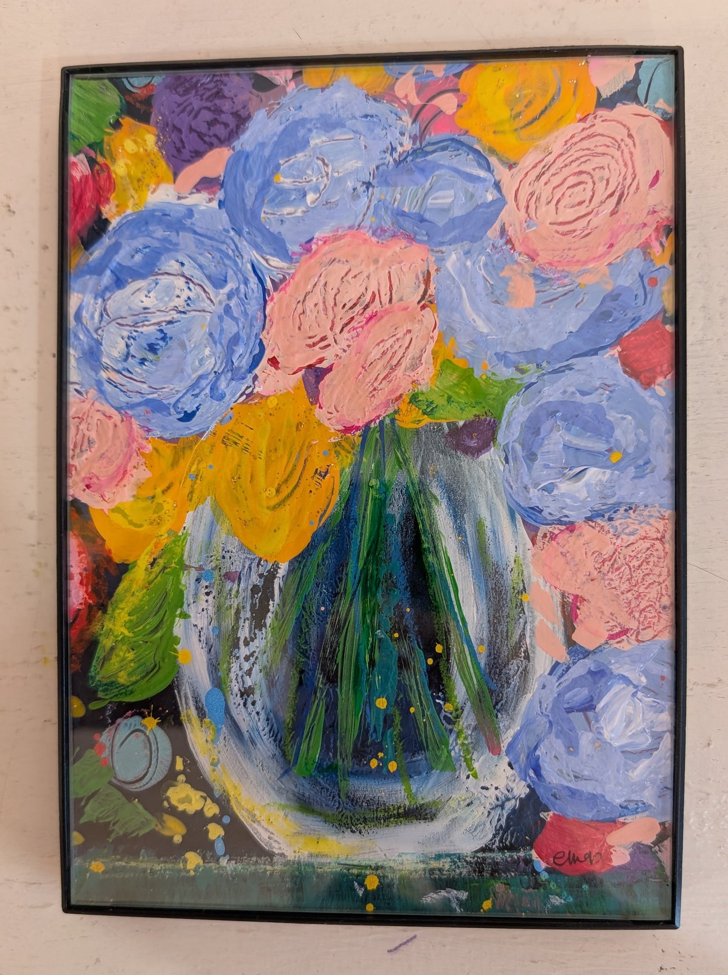 Hydrangea Vase on Black Original Artwork by E.McD