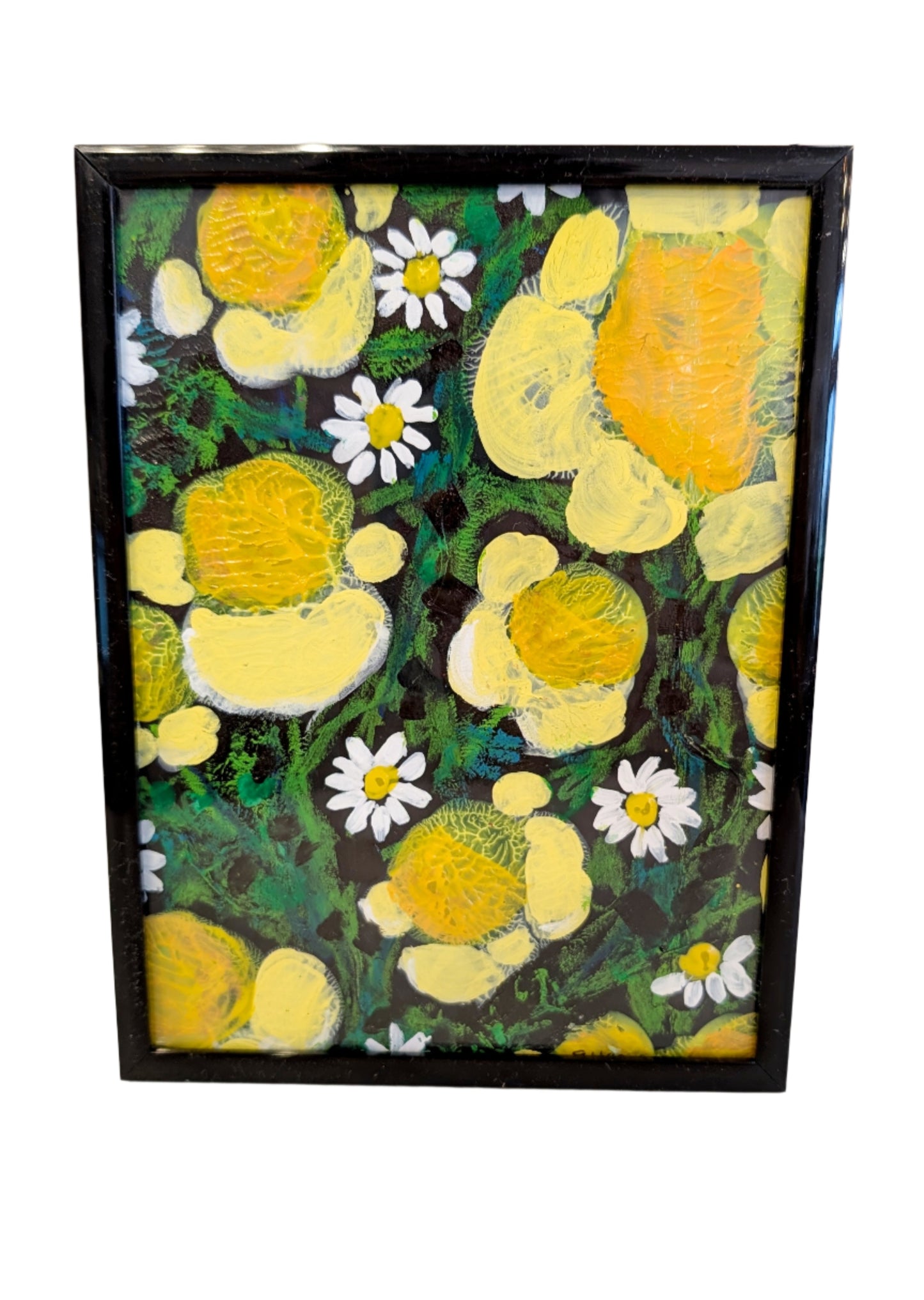 Yellow and White Daisies on Black Original Artwork by E.McD