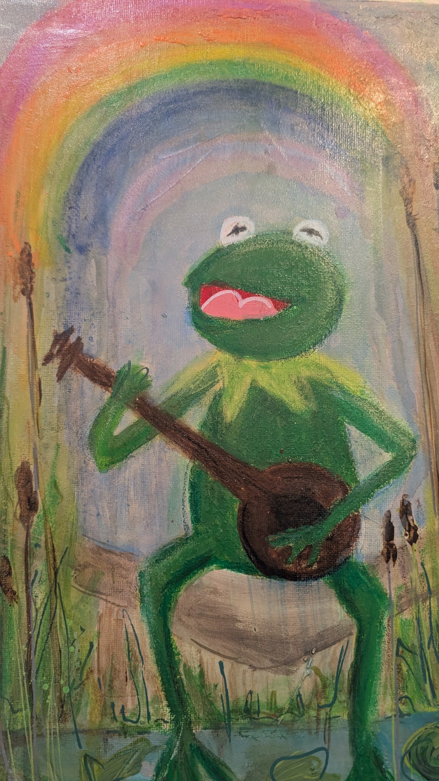 Art by E.McD-Art Kermit The Frog Sitting on a Log