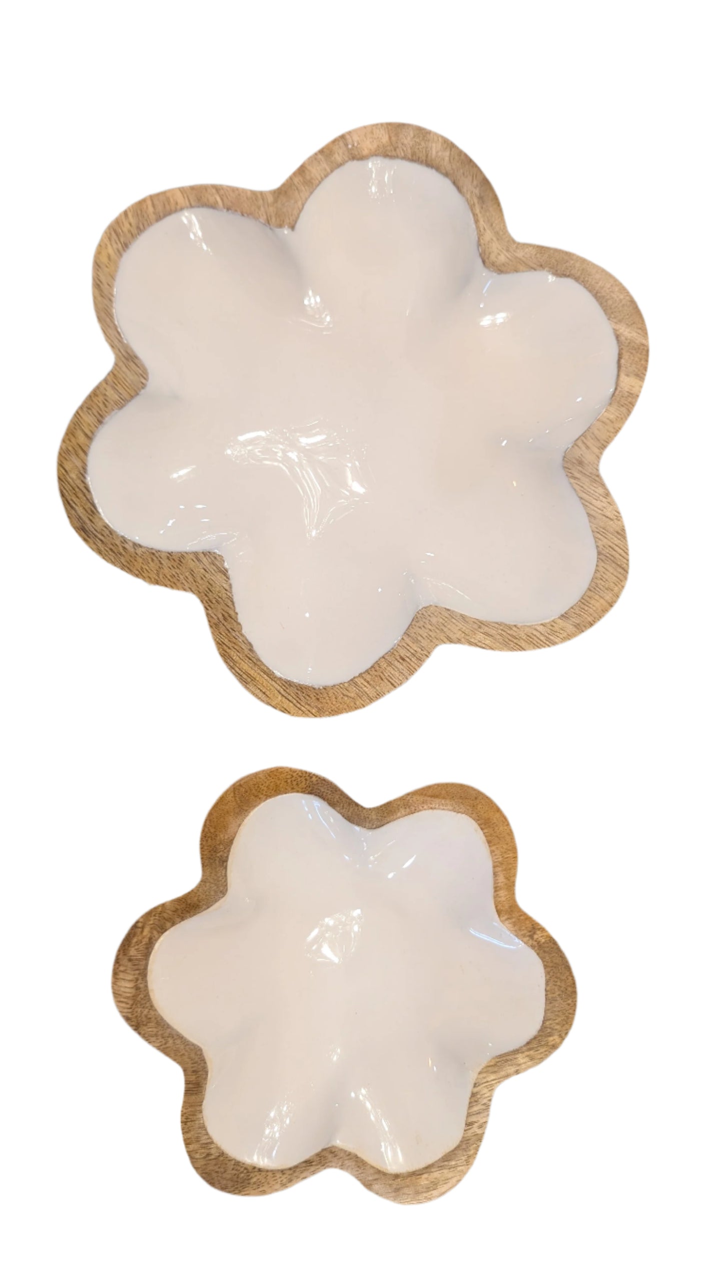 White Enamel and Wood Flower Tray
