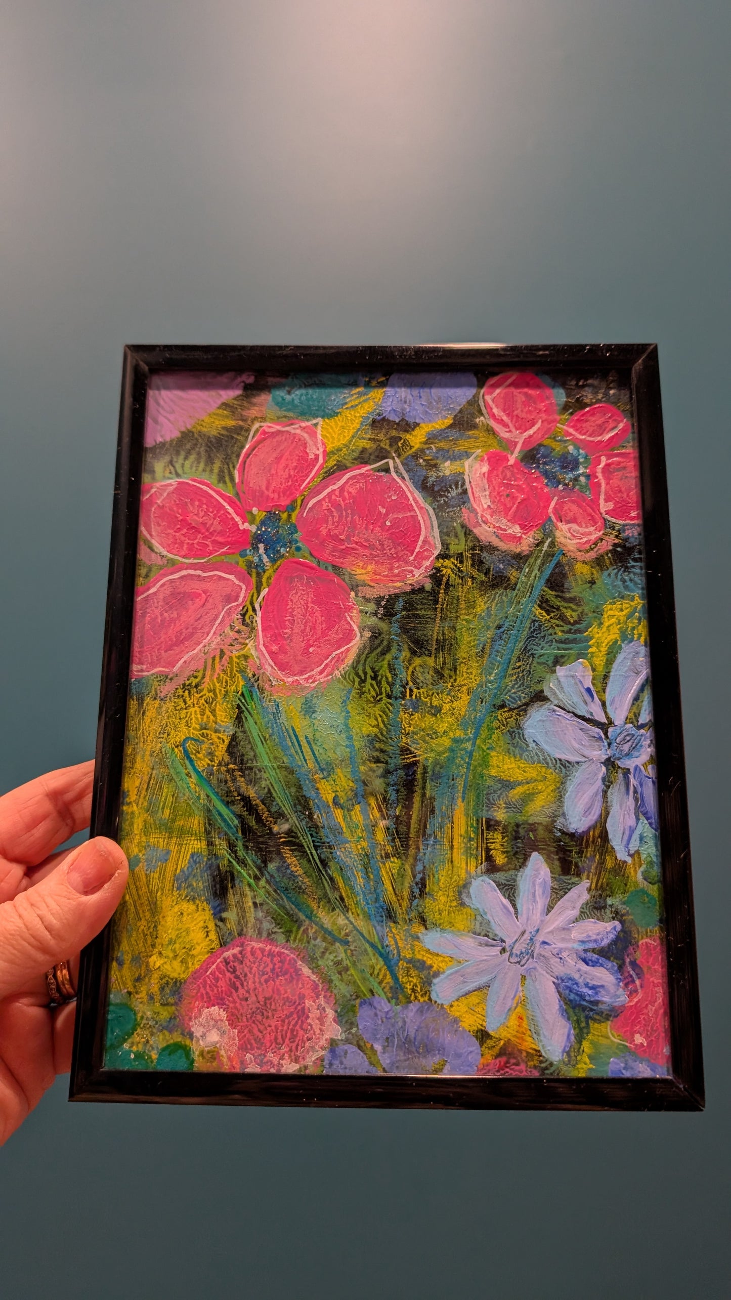 Pink Florals on Black Original Artwork by E.McD