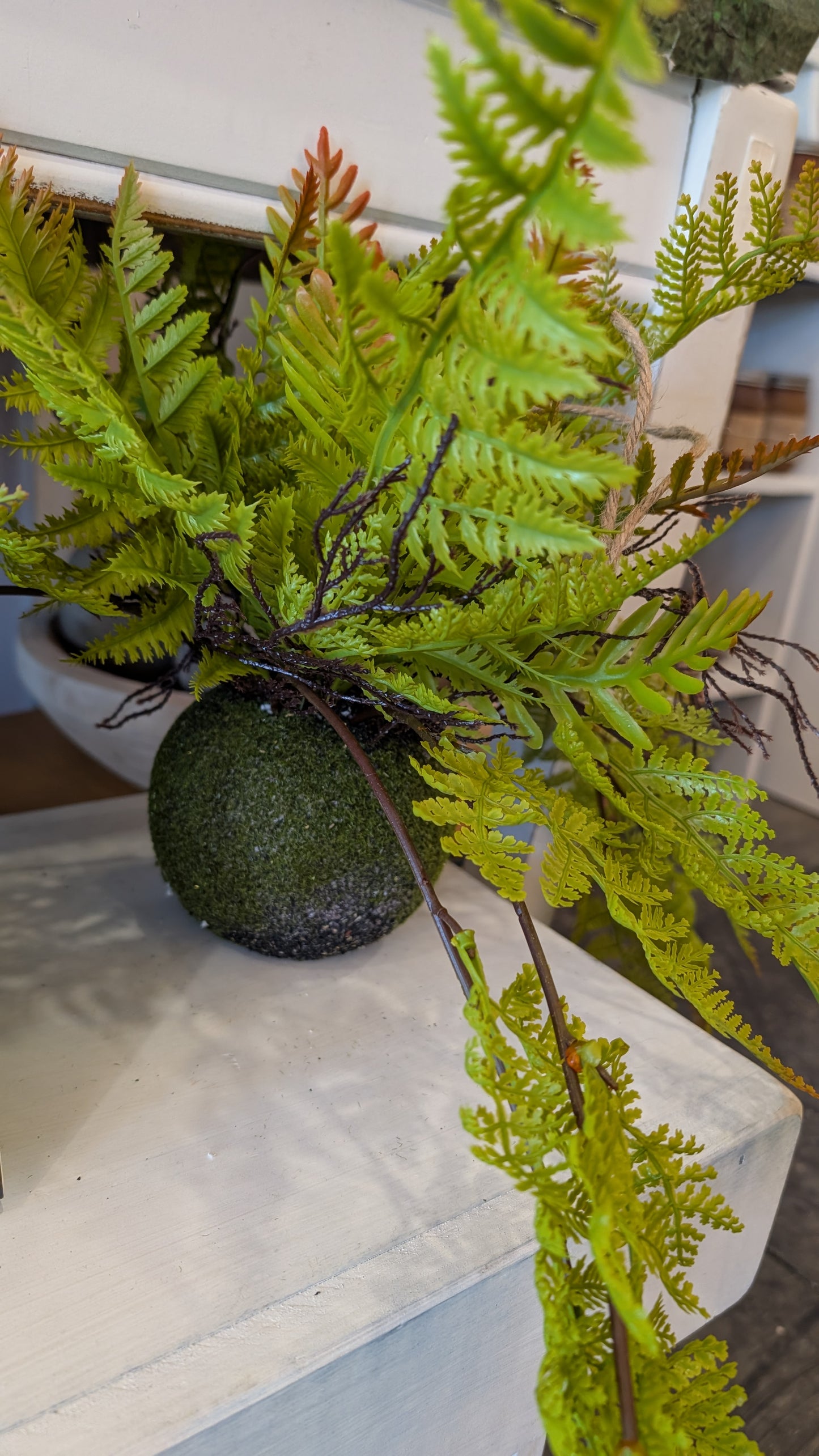 Faux Kokedama Ball with Ferns