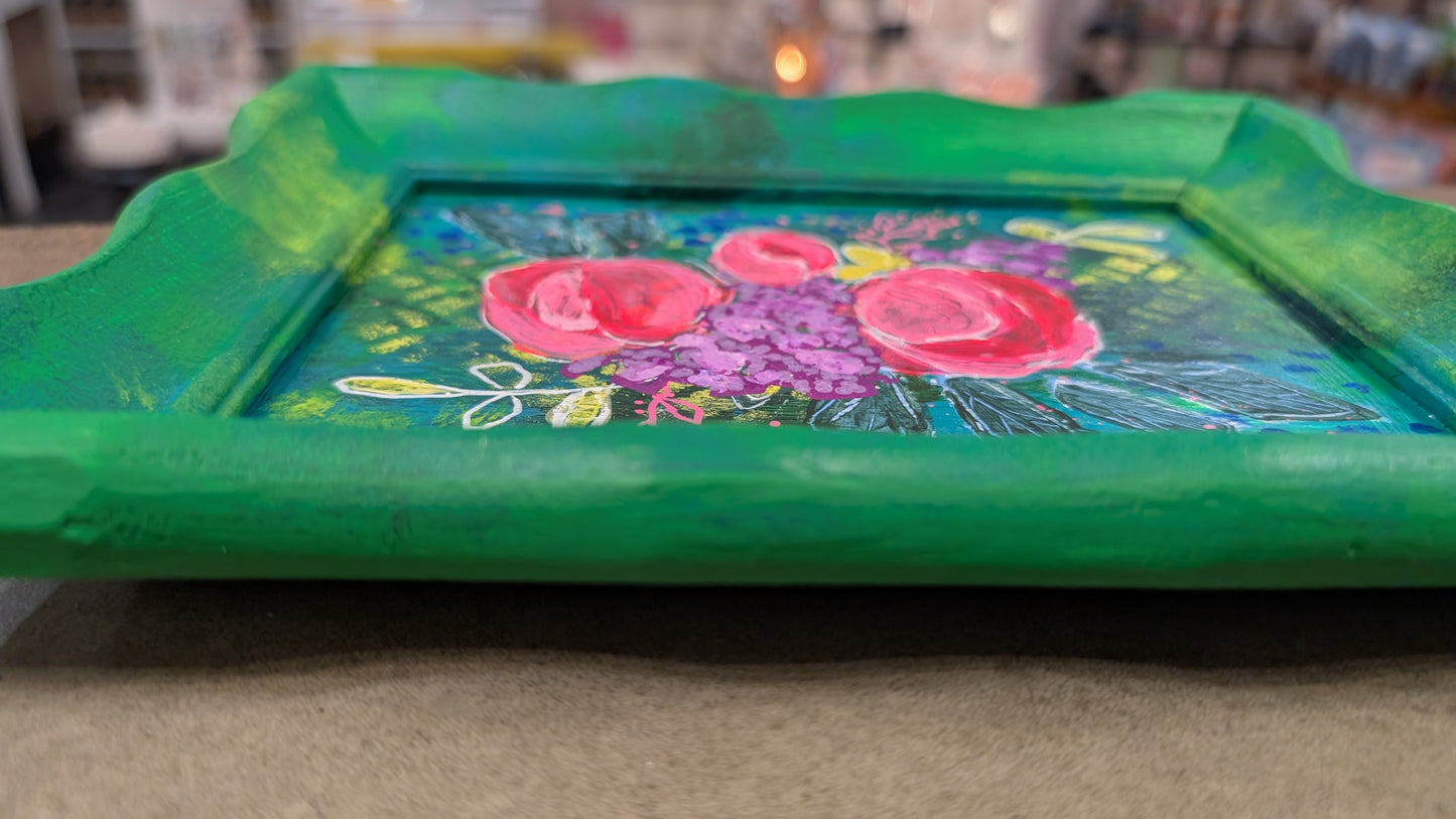 Art by E.McD-Green Retro Flowers,framed