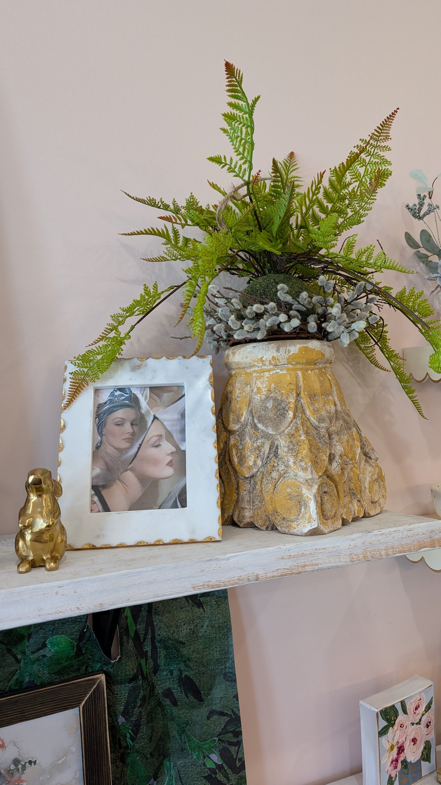 Faux Kokedama Ball with Ferns