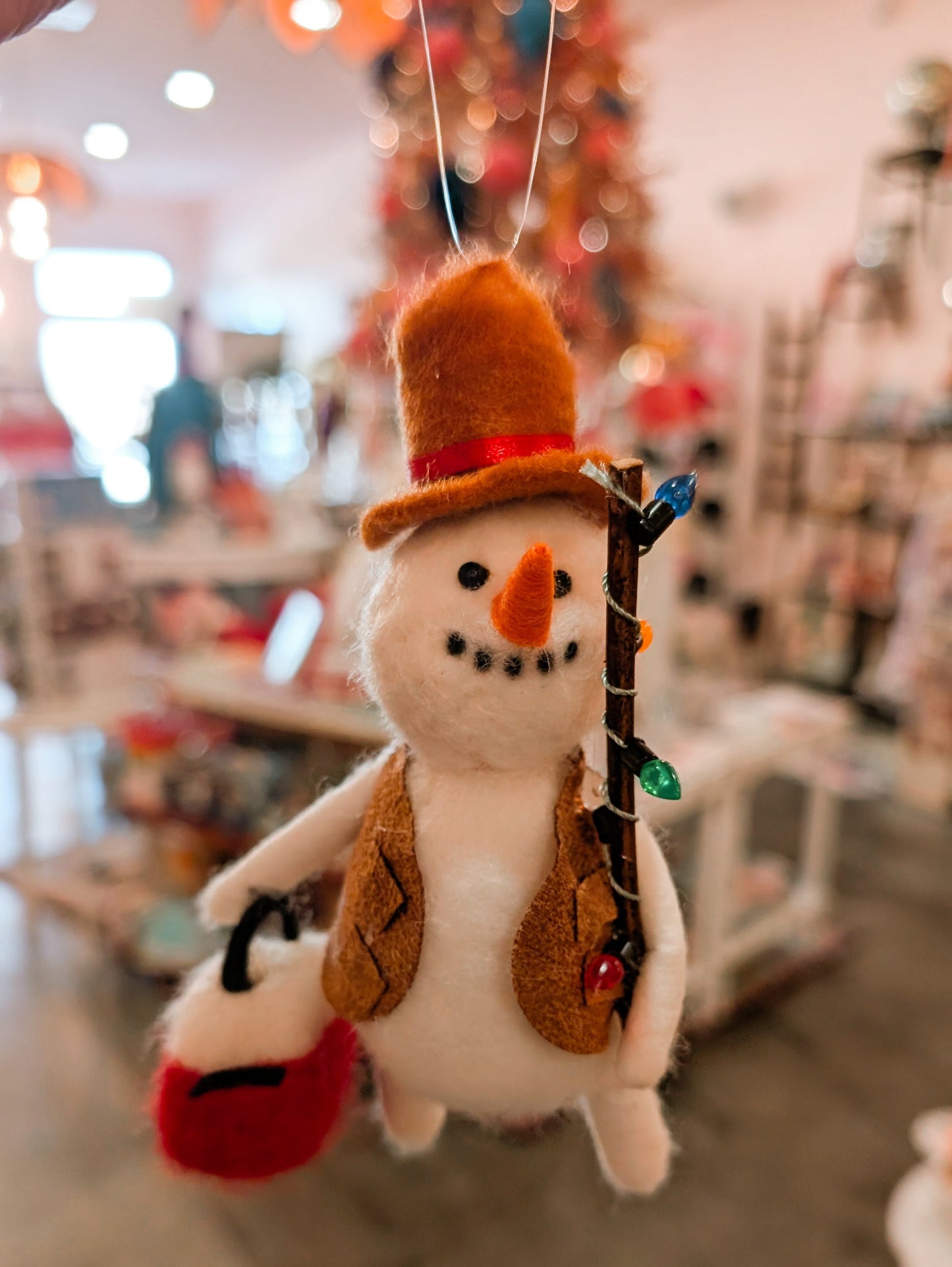 Fishing Snowman Felted Ornament
