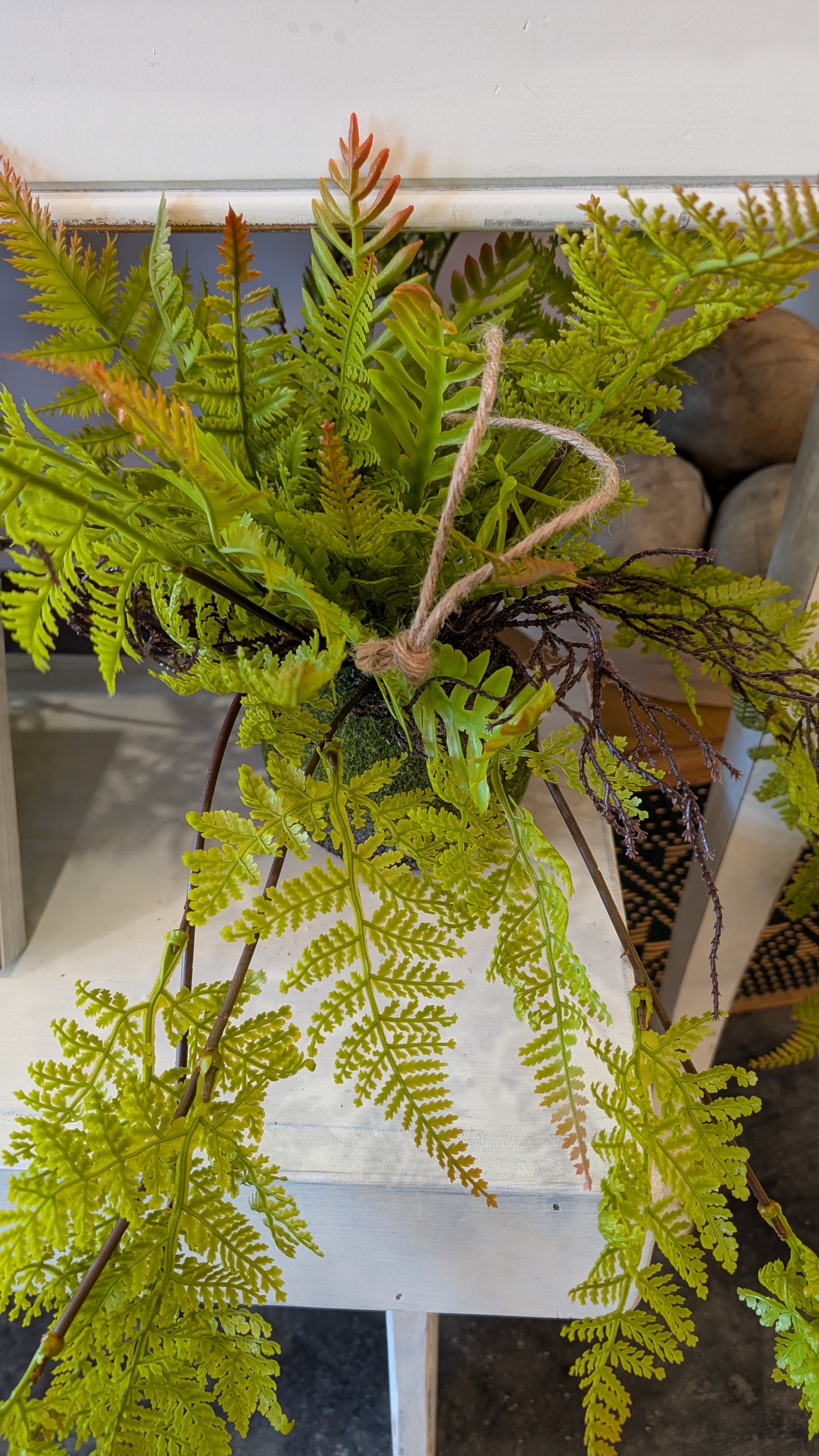 Faux Kokedama Ball with Ferns