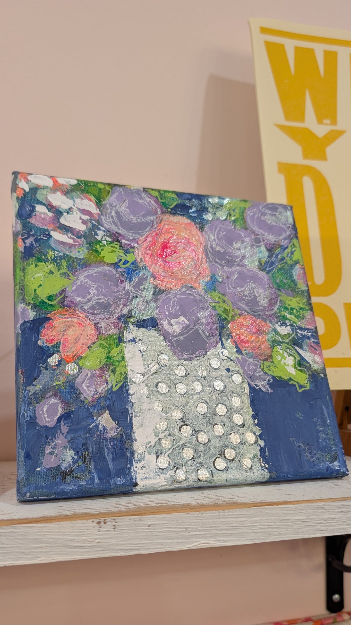 Art by E.McD-Purple Flowers, Polka Dot Vase