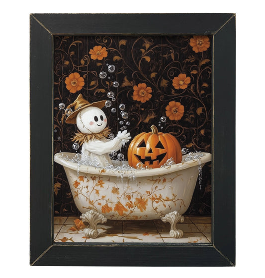 Autumn Pumpkin Scarecrow Tub 12x16 Box Framed Art