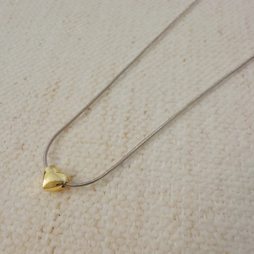 Two Tone Petite Heart Pendant Necklace