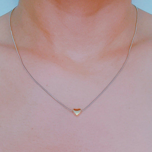 Two Tone Petite Heart Pendant Necklace