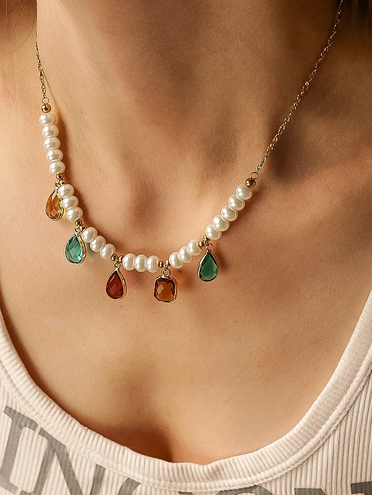 Voeux Party 18K Cubic Zirconia and Pearl Necklace