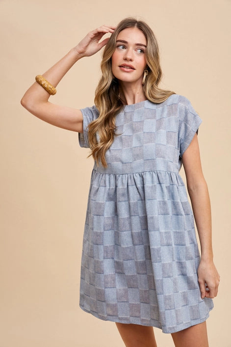 Washed Checkerboard Textured Linen Babydoll