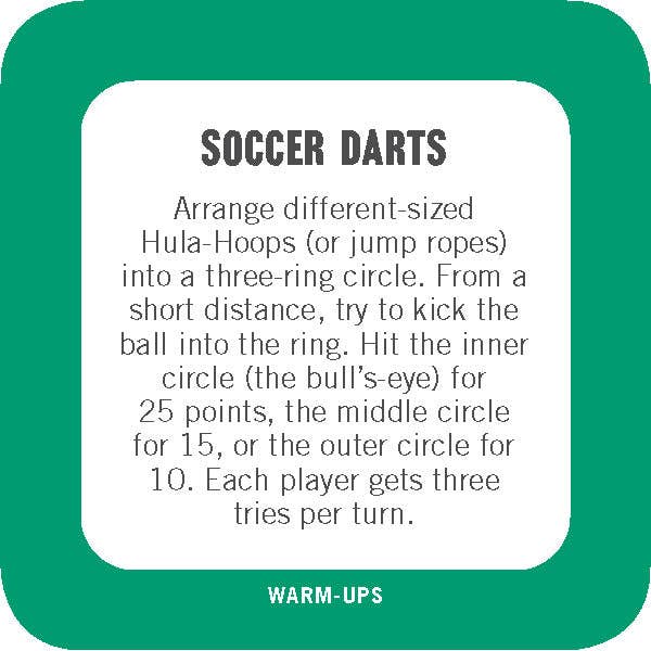 Instructions for a soccer dart game with text on a green border