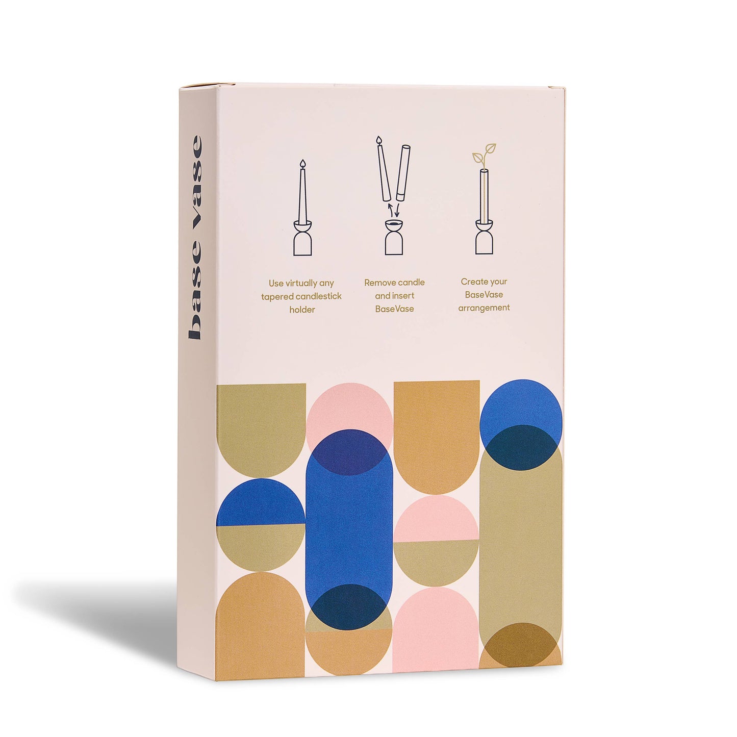 Product packaging with geometric design and text on a white background