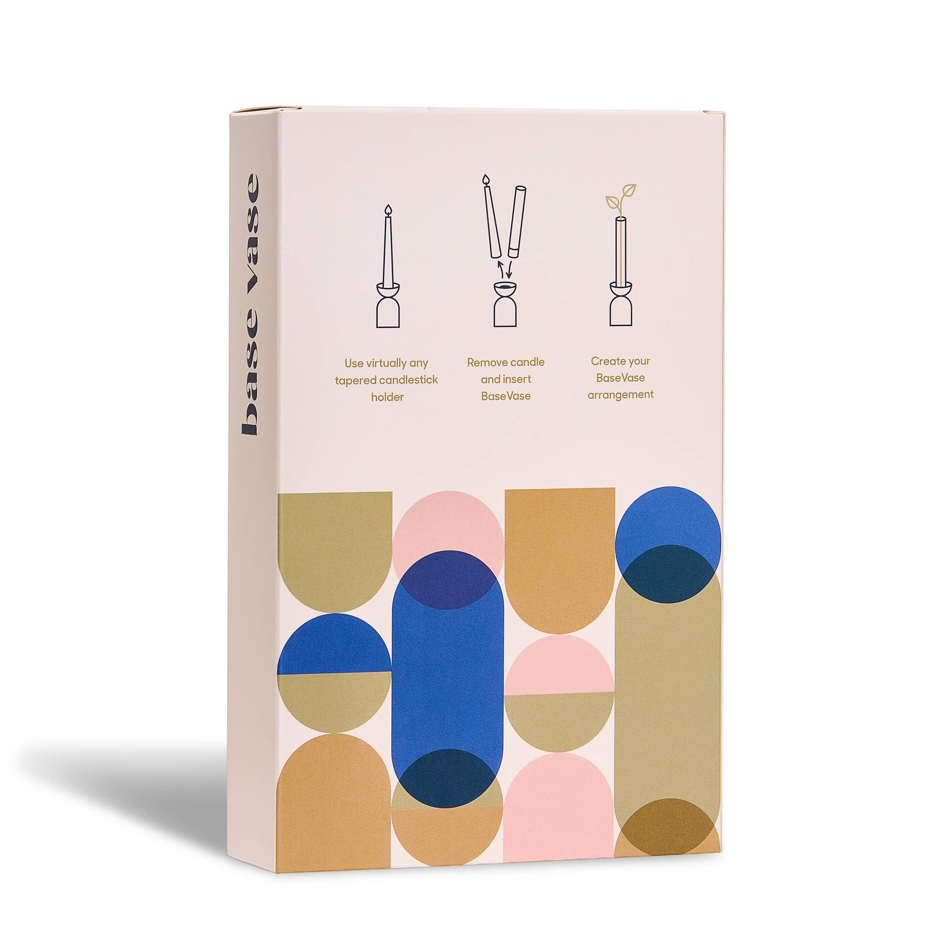 Product packaging with geometric design and text on a white background