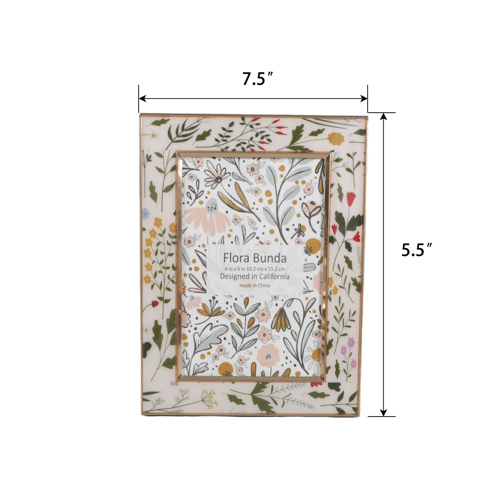 Floral photo frame with dimensions on a white background (5.5" Height x 7.5" Width")