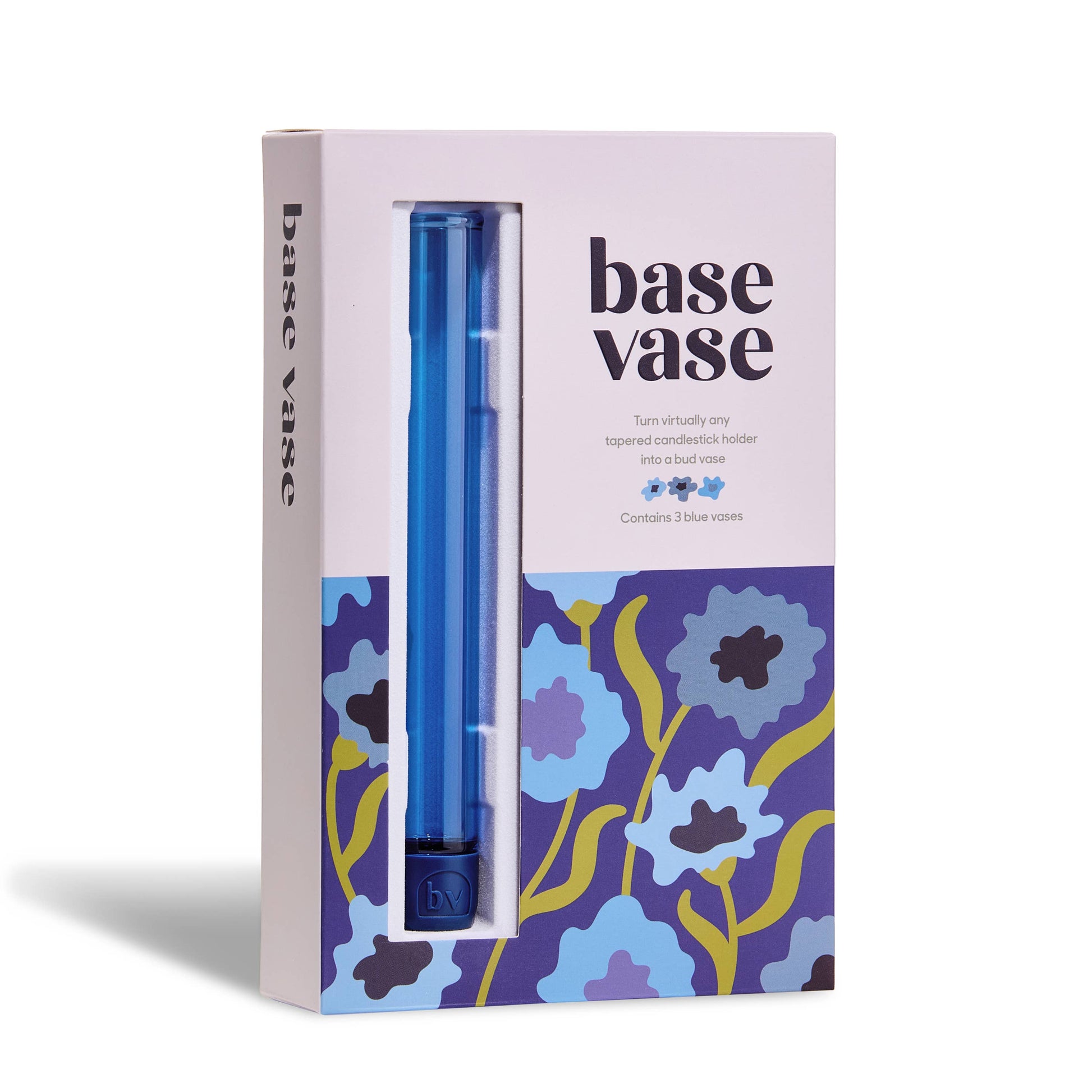 Base vase packaging with floral design on a white background