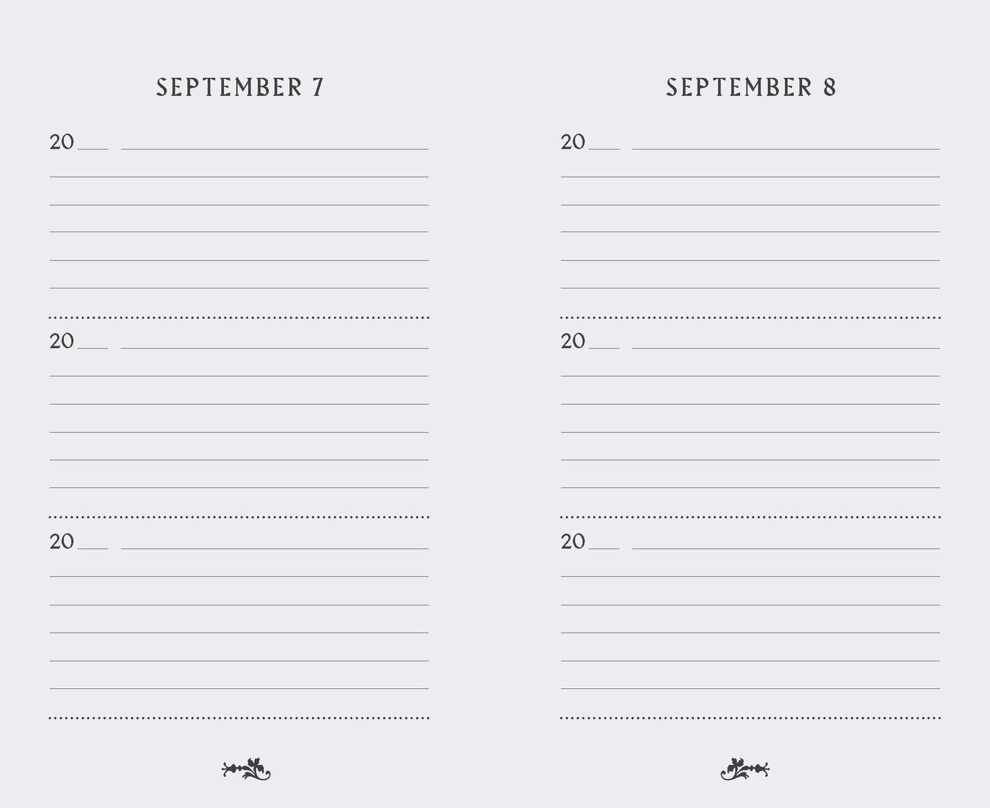 Two days of a calendar, September 7 and September 8, with blank lines for writing.