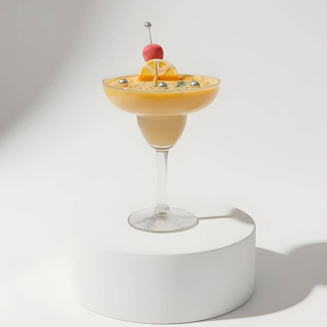Margarita-themed candle displayed on a white background