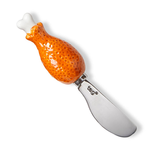 Butter knife with a chicken drumstick-shaped head on a white background