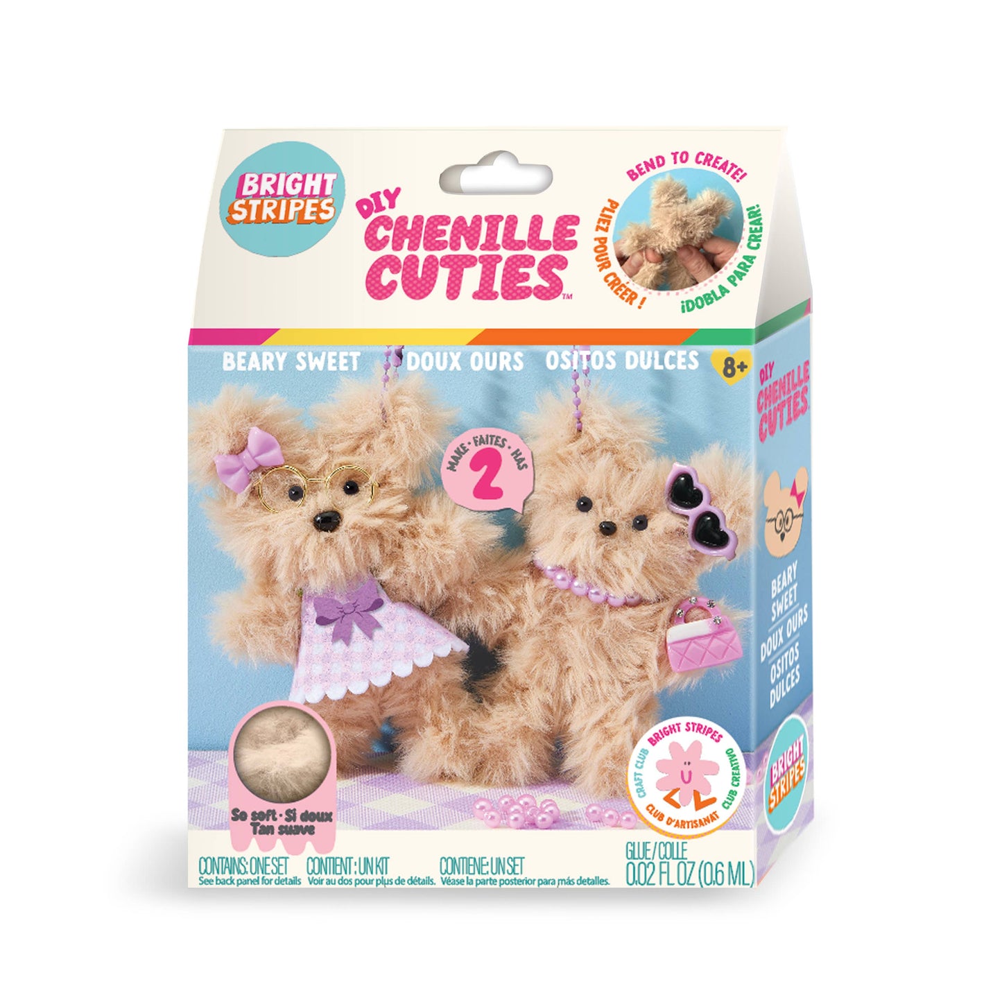 Chenille Cuties toy packaging with two teddy bears and colorful text on a white background