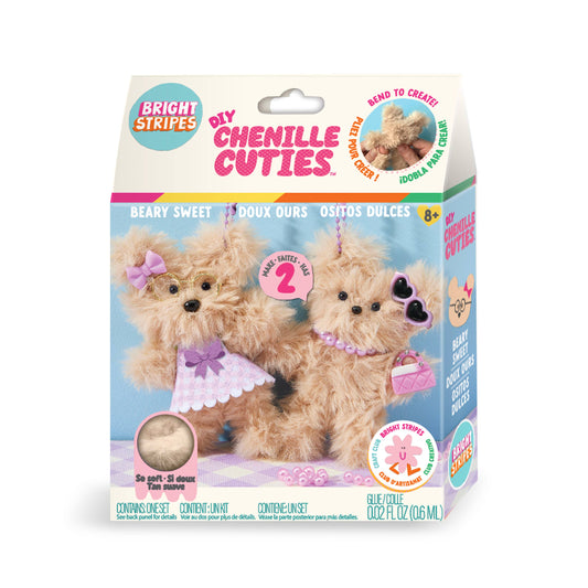 Chenille Cuties toy packaging with two teddy bears and colorful text on a white background