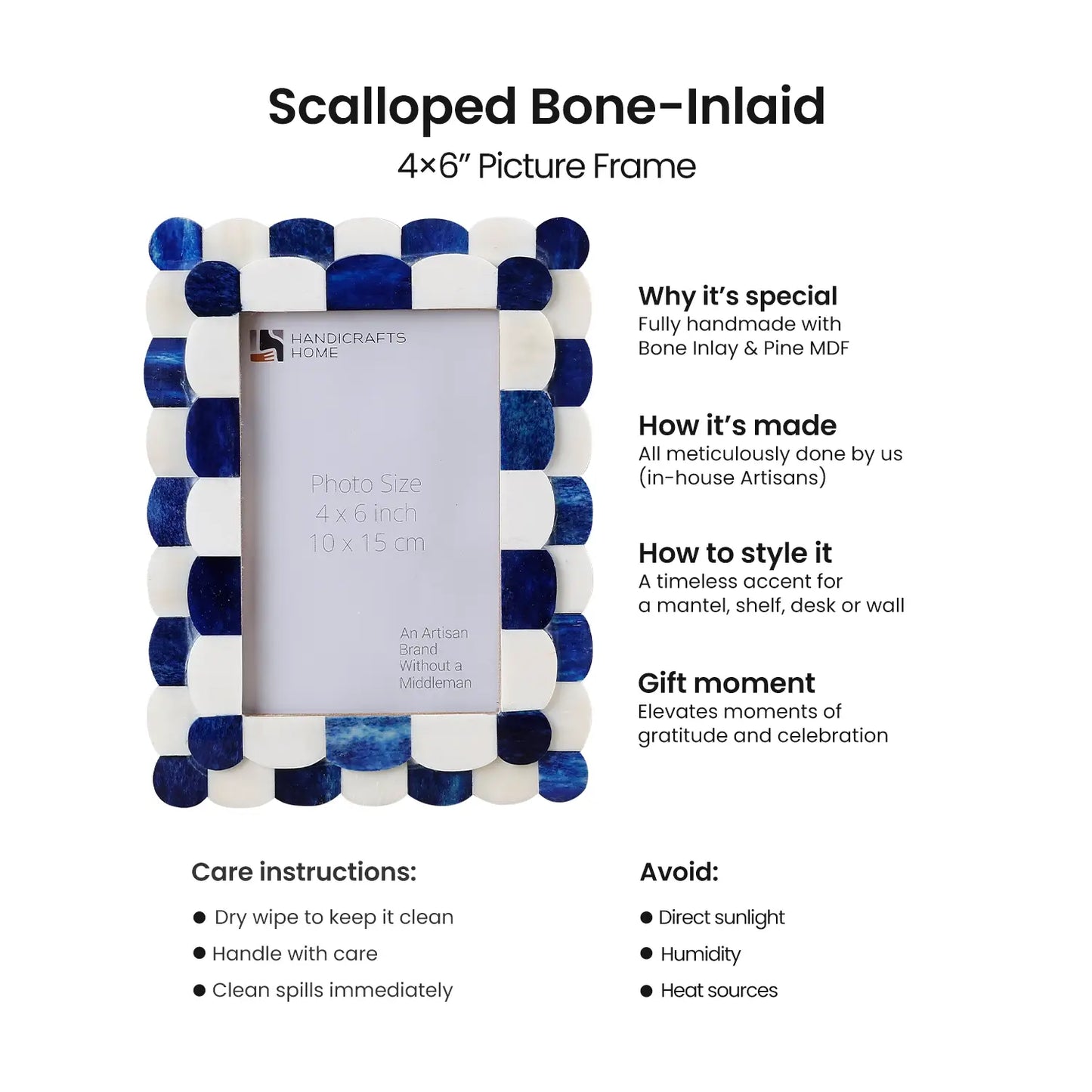 Scalloped Blue and Ivory Rectangle Photo Frame