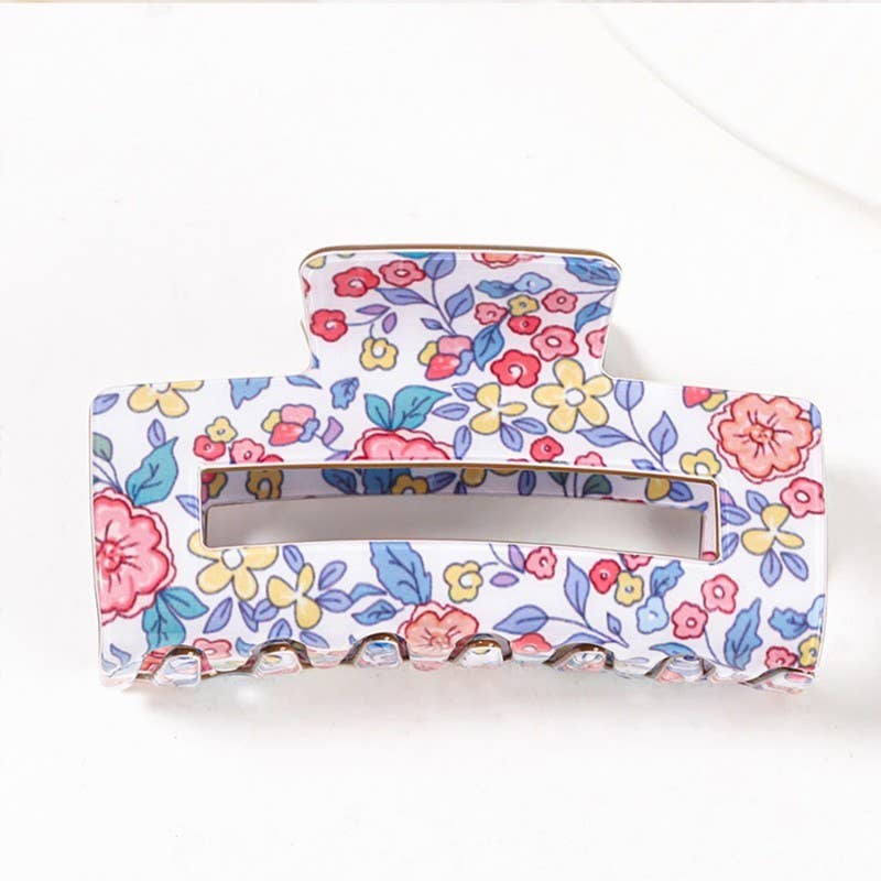 Floral Rectangle Hair Claw Clips