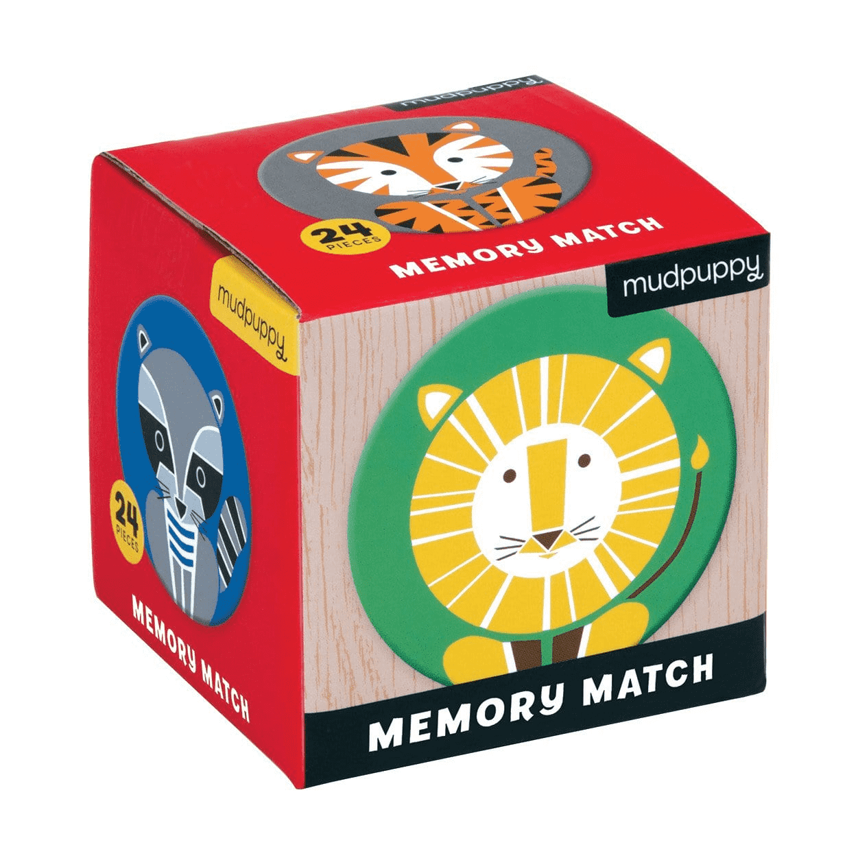 Mudpuppy memory match game box with animal illustrations on a white background