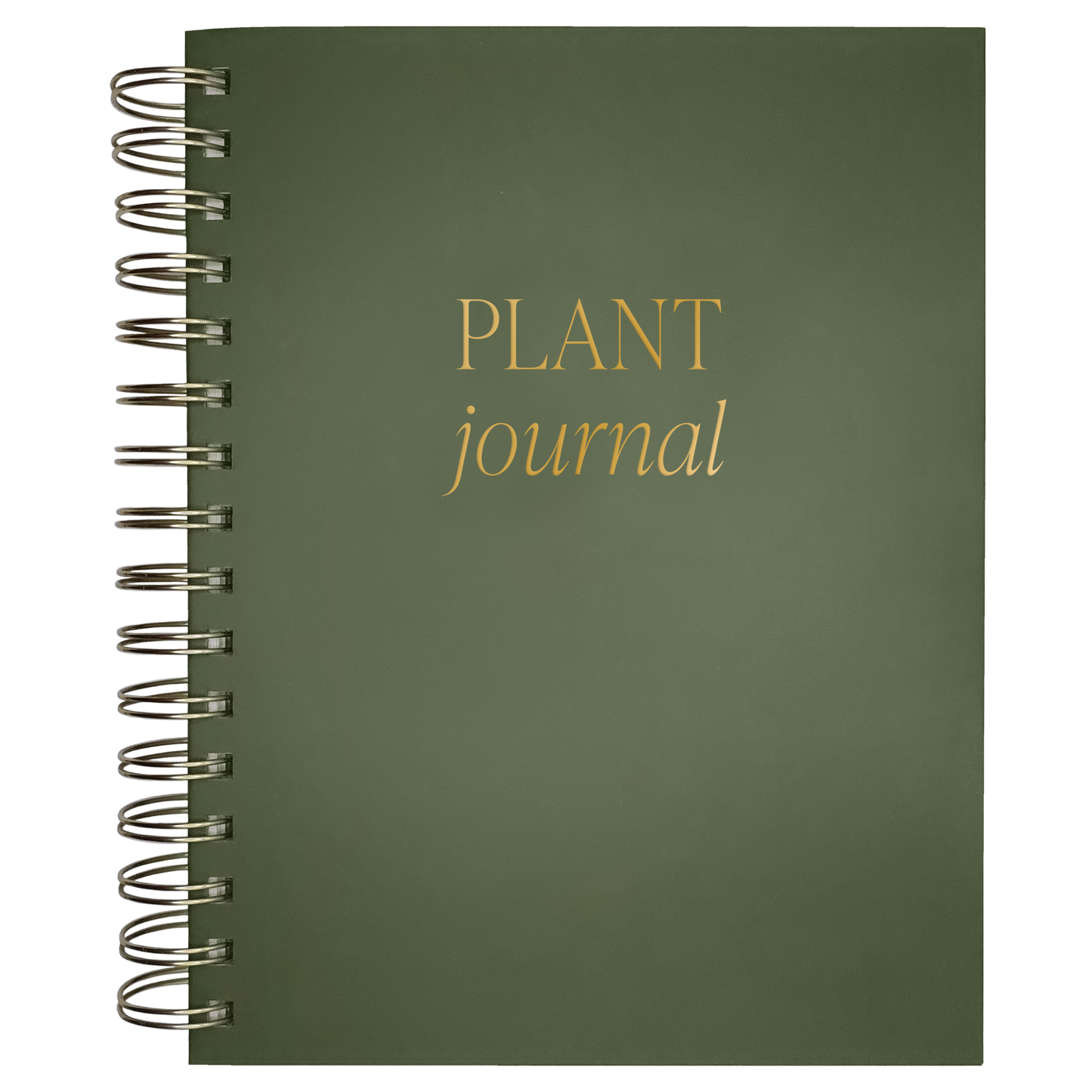 Green spiral-bound notebook with 'Plant Journal' text on a white background
