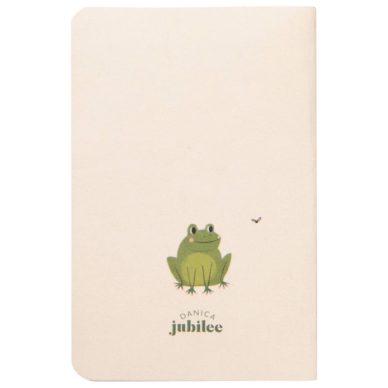 Notebook with a green frog illustration on a beige background