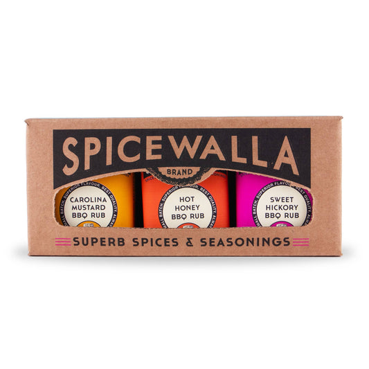 Spicewalla spice set packaging with three small bottles on a white background