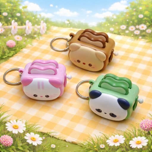 Animal Toast Keychain Clicker Toy Cute Bread Keyring
